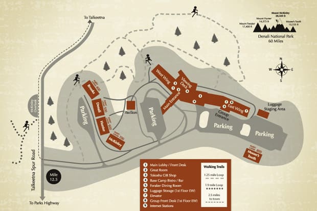 The layout of the Talkeetna Lodge, on the south side of Denali in Alaska