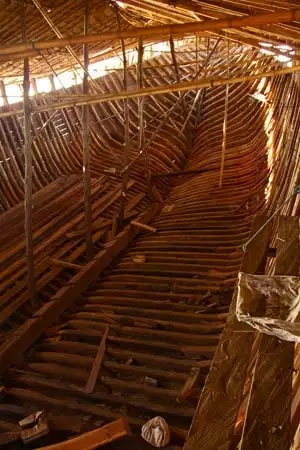 The interior ribs of a pinisi boat in Indonesia
