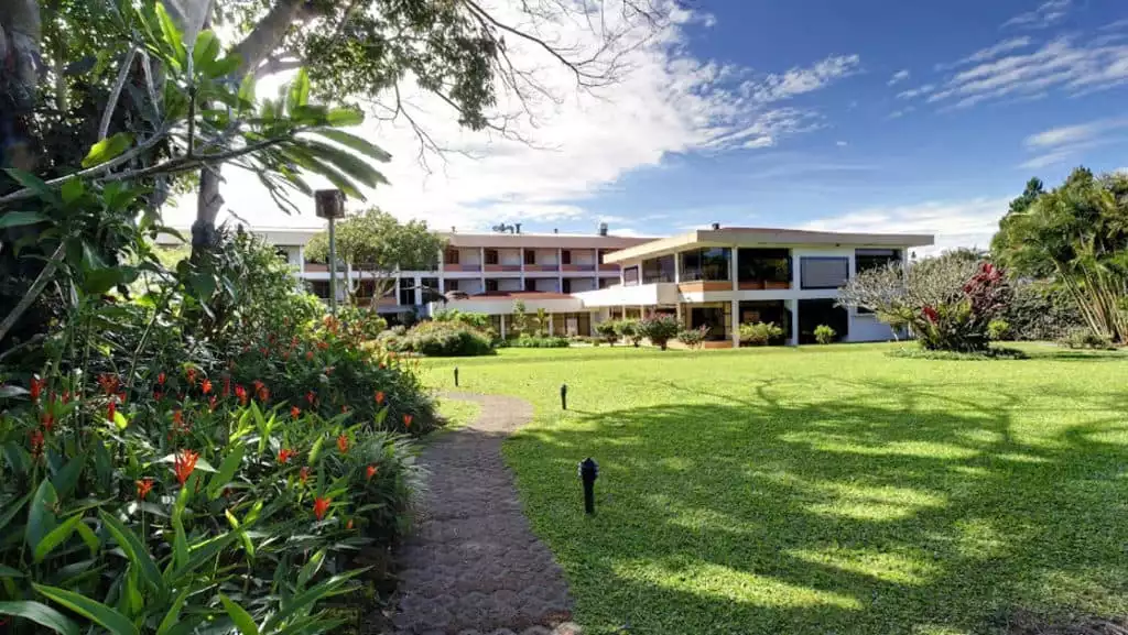 Exterior view from lawn of Hotel Bougainvillea near San Jose, Costa Rica