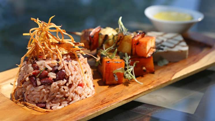 Rice and sushi fare served at Arenas Del Mar, a luxury resort in Costa Rica