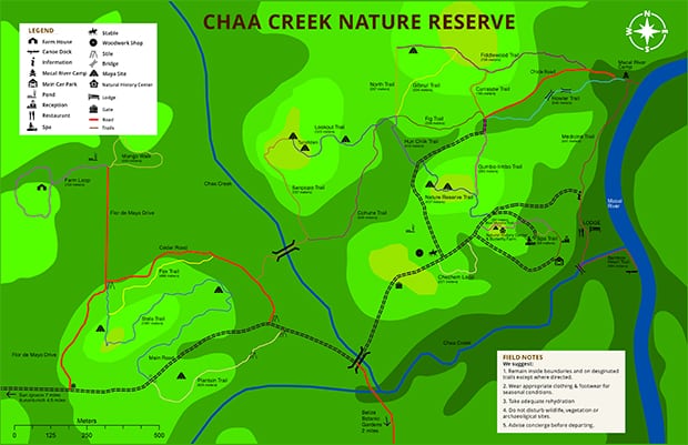 Property map showing layout of Chaa Creek Jungle Lodge in Belize