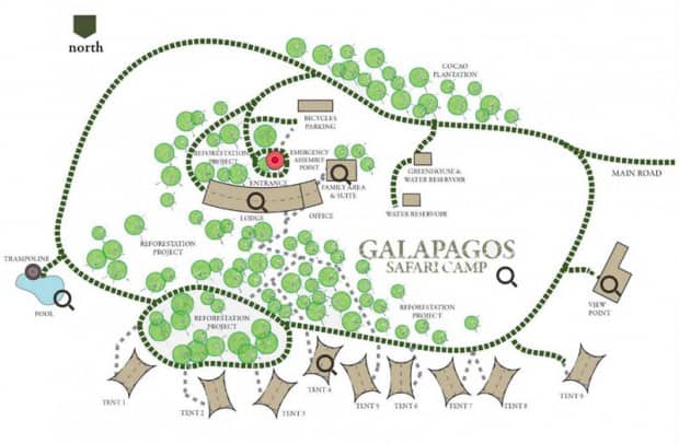 Map of grounds at Galapagos Safari Camp Santa Cruz Highlands in the Galapagos Islands