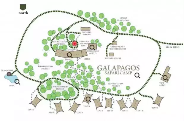 Map of grounds at Galapagos Safari Camp Santa Cruz Highlands in the Galapagos Islands