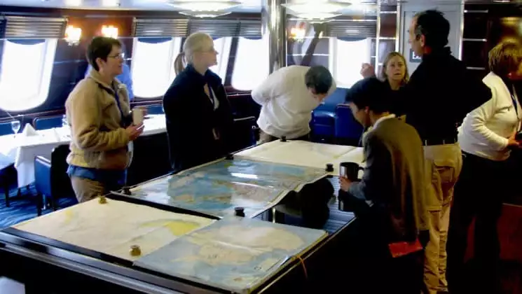 The chart room where guests can map out their polar voyages