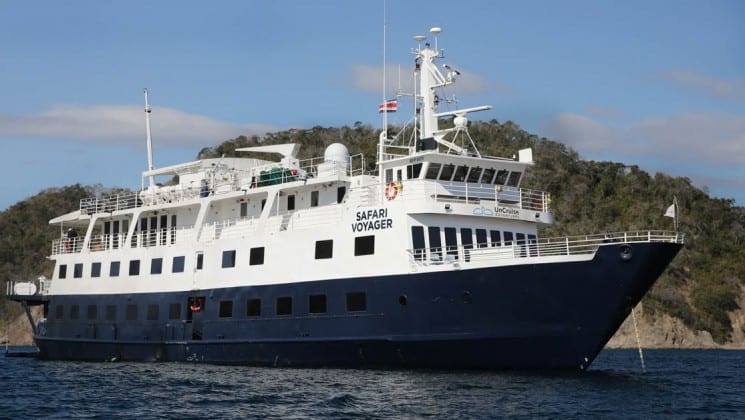 Safari Voyager Panama small ship anchored on a sunny day
