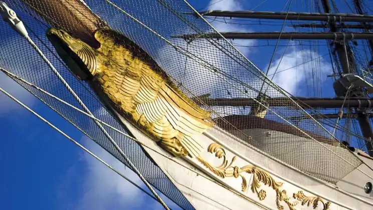 Intricate detailing on the bow of Sea Cloud