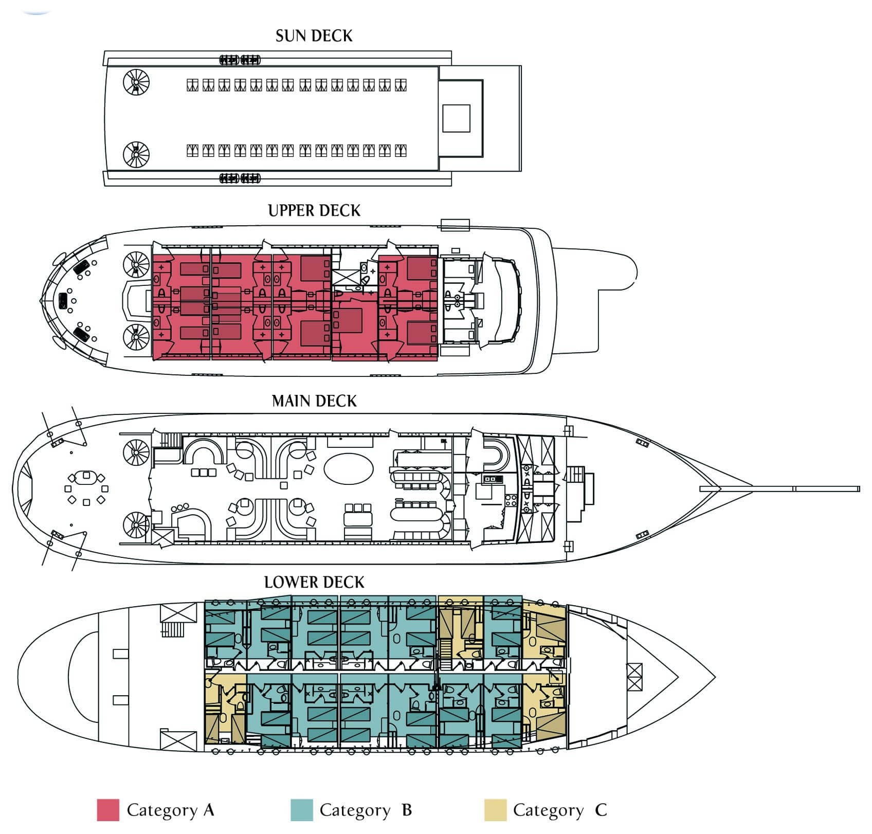 Galileo Mediterreanean ship deck plan showing 4 decks.