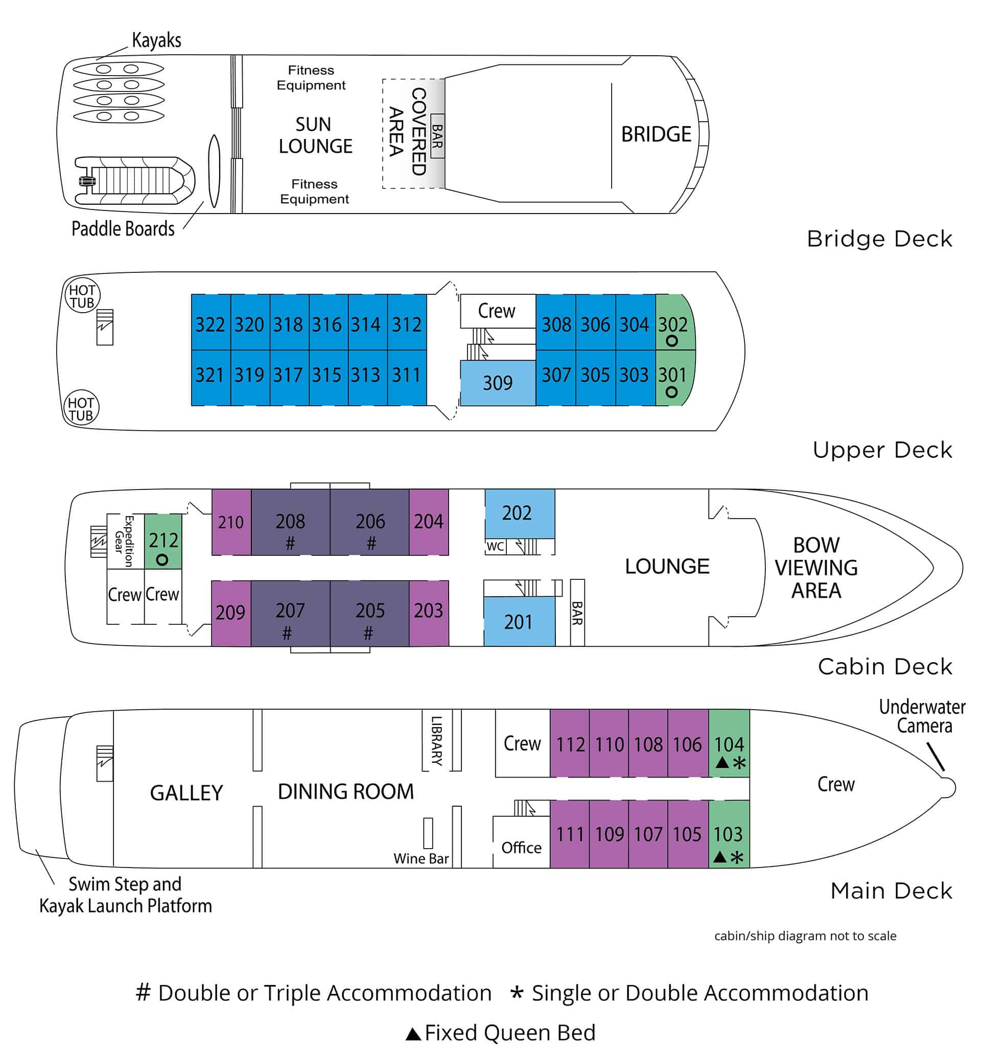 Safari endeavor small ship deck plan with four levels
