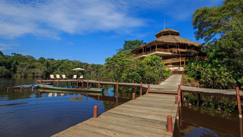 La Selva Amazon EcoLodge is located next to a pier that juts into the Napo River in the Ecuadorian Amazonian Basin