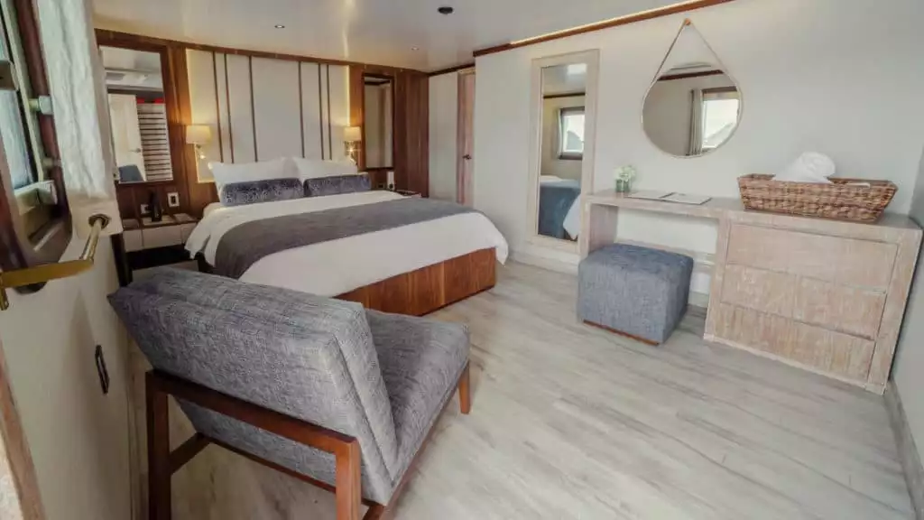 Albatross Deck Suite with queen bed aboard the Evolution