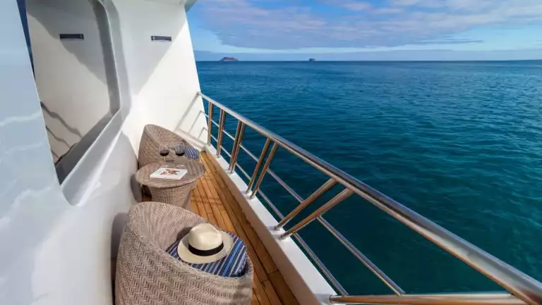Private balcony outside cabin aboard Galapagos Horizon