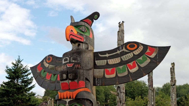 A Memorial totem pole in alert bay in british columbia