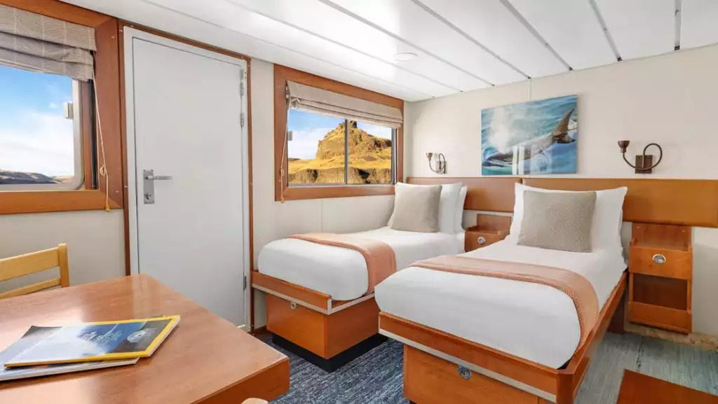 Category 3 cabin (#217) with twin beds aboard Sea Bird & Sea Lion. Photo by: Douglas Scaletta
