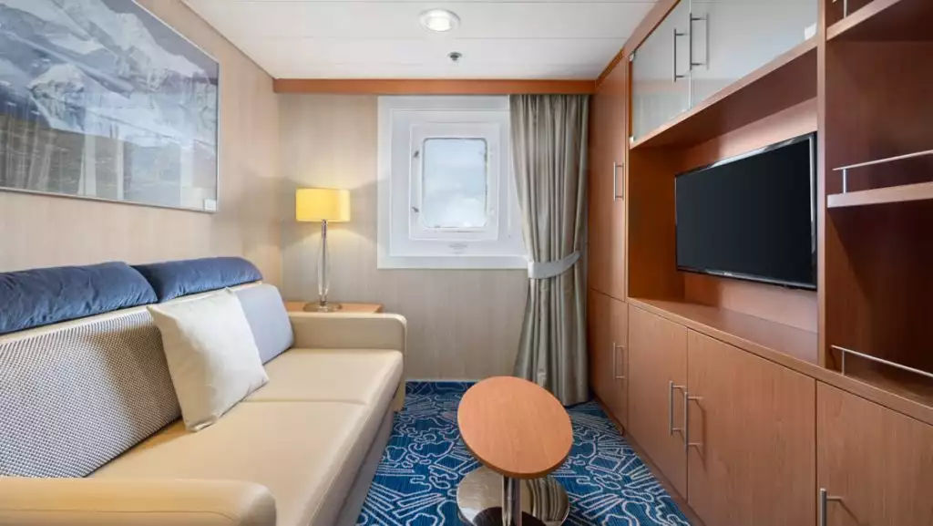 Category 7 Select Twin cabin living room aboard Ocean Endeavour