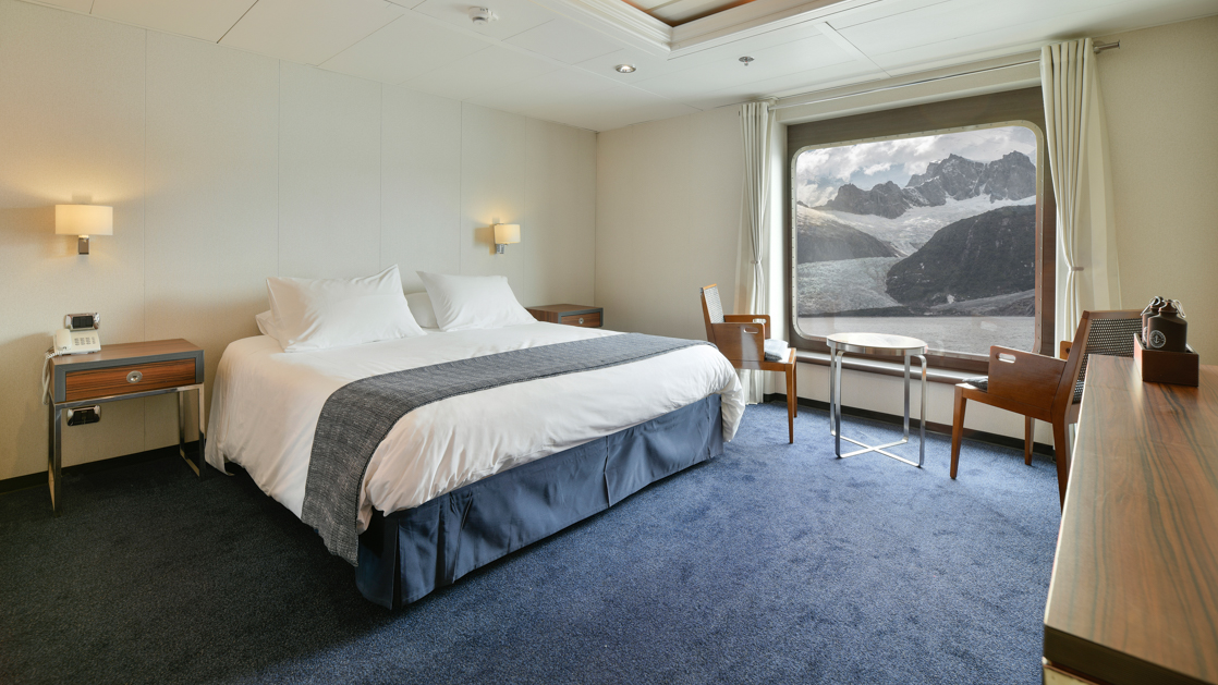 The Stella Australis in Chilean Patagonia has plenty of space in the AA Superior cabin features a bed with a full length window