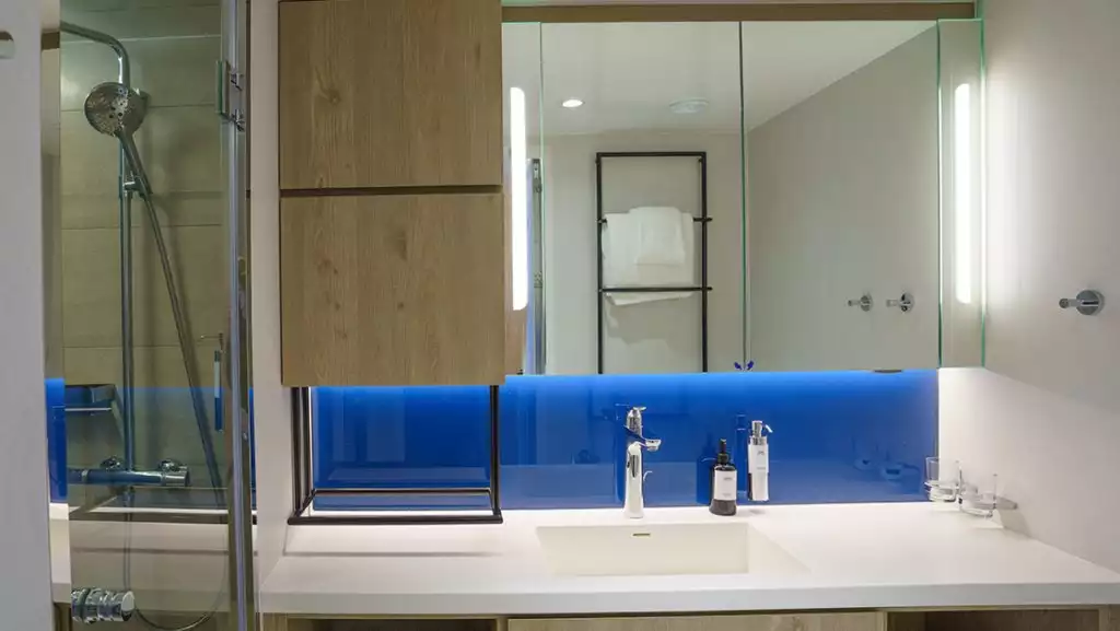 Balcony Suite bathroom aboard Ultramarine