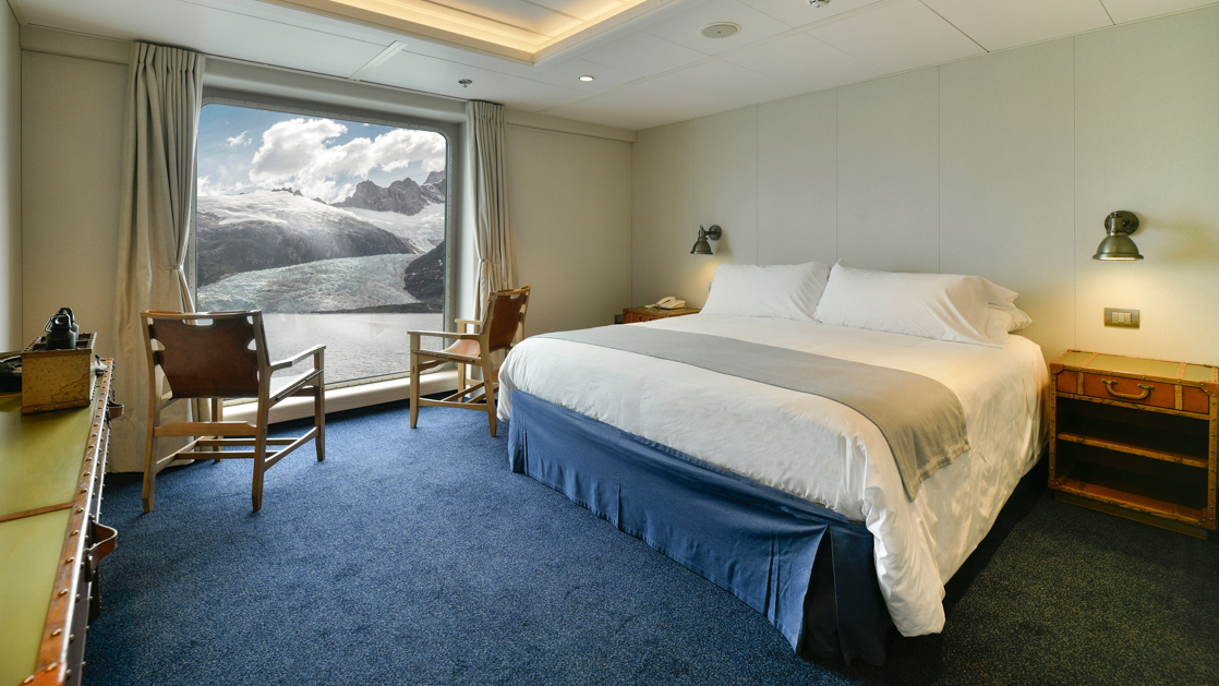 Experience the comfort aboard the Ventus Australis while touring the Chilean Patagonia from the comfort of your room as you fall asleep