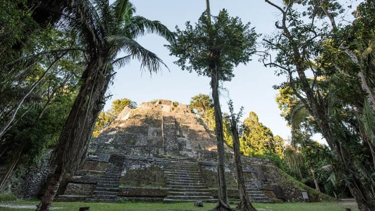 A stone temple in Belize's Lamanai Archaeological Reserve.
