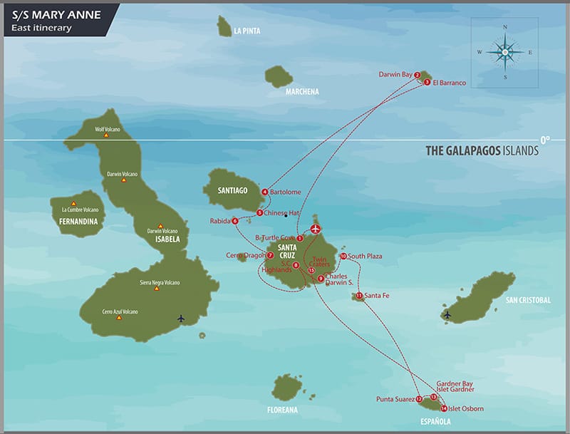 Mary Anne Eastern Islands Cruise route map.