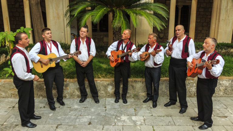 A group of Klapa Singers in Dubrovnik, Croatia, seen on the under sail small ship cruise from Greece to the Dalmatian coast