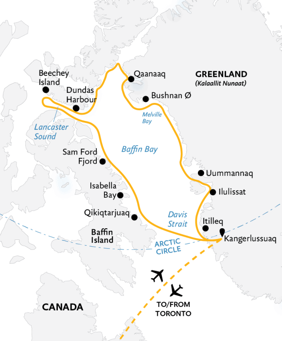 Best of the Western Arctic cruise route map.