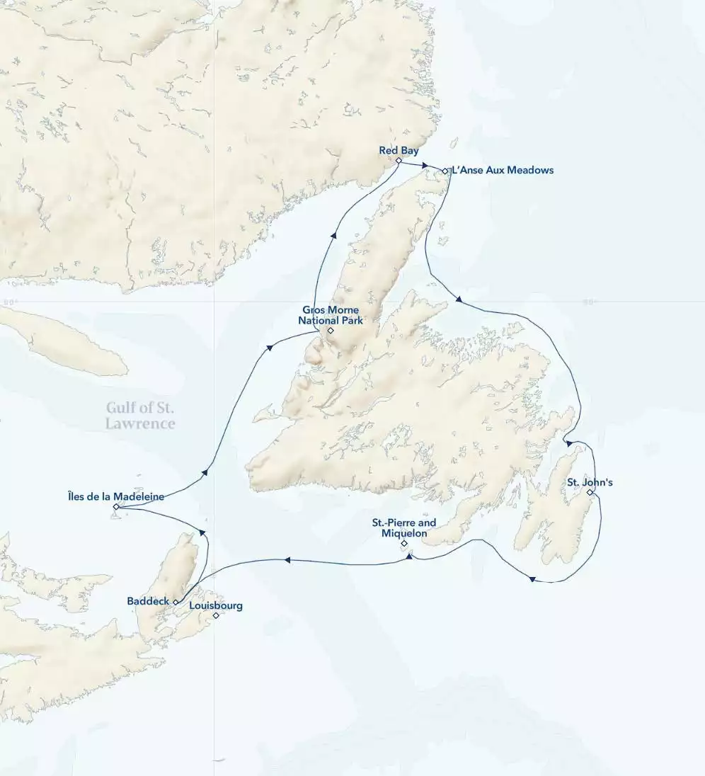 Map of gulf of st lawrence small ship cruise and its circular route