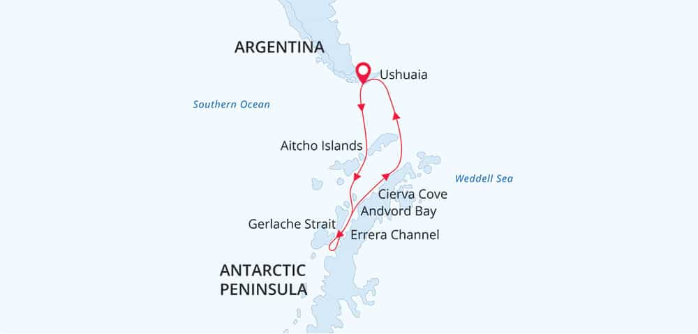Land of Penguins and Icerbergs 11-day or 12-day itinerary map
