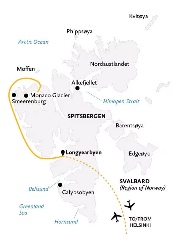 Spitsbergen Highlights: Expedition in Brief cruise route map