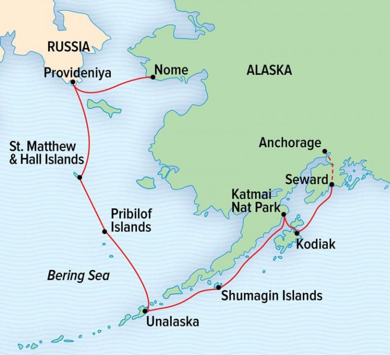 Across The Bering Sea Arctic Circle Cruise AdventureSmith Explorations   Route Map Across Bering Sea Alt Bering Sea Wilderness Pribilofs Katmai Kodiak Crp 800 768x699 