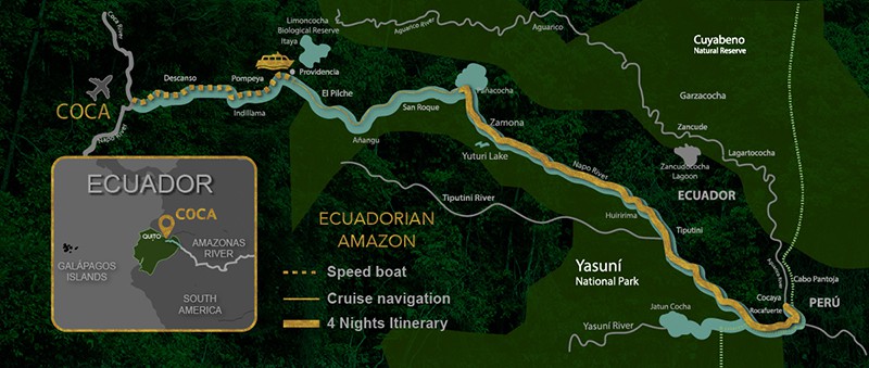 Route map of 5-day Anakonda and Manatee Amazon Cruise itinerary.