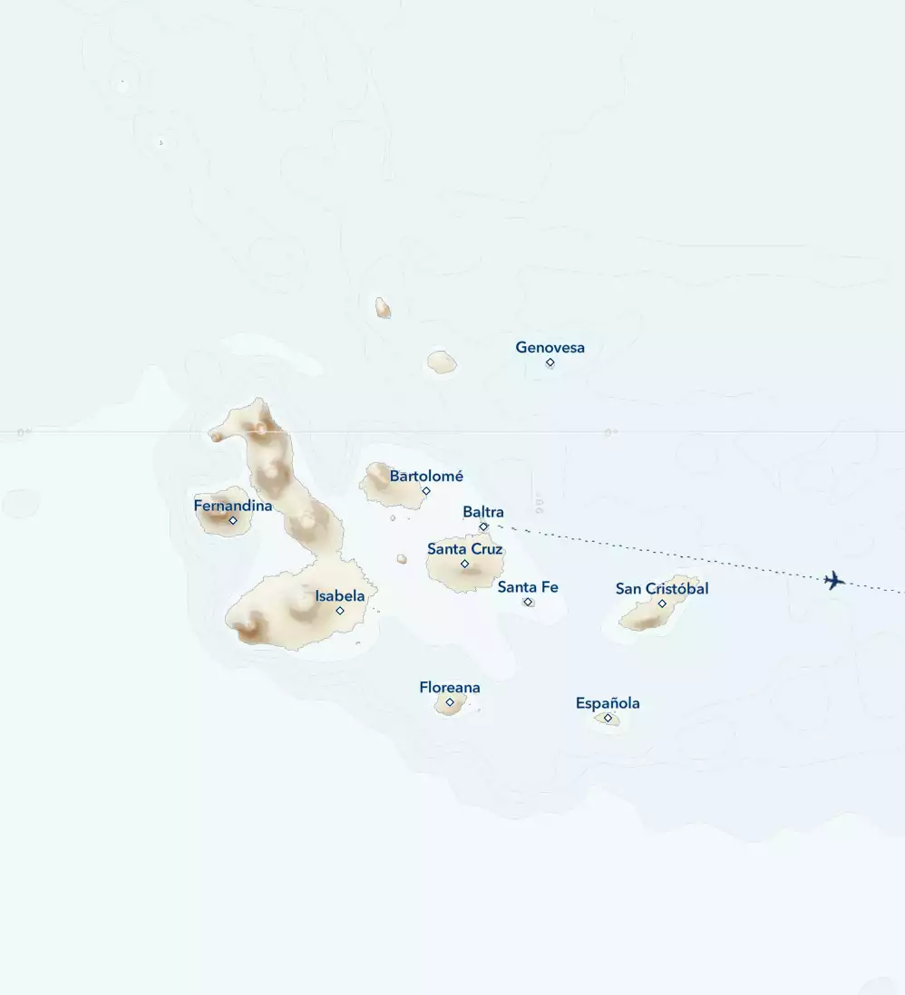 Map showing the main islands of the Galapagos Archipelago.