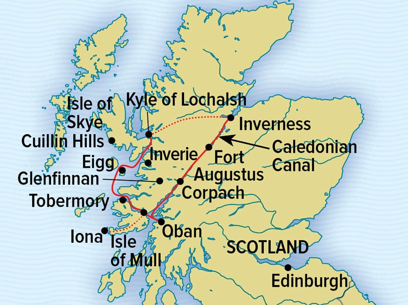 Scotland's Highlands and Islands cruise route map between Inverness & Kyle of Lochalsh.