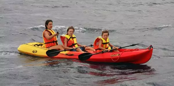 Guests from small ship cruise kayaking in Korcula, Croatia. 