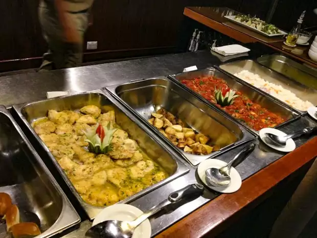 A delicious buffet of hot food aboard the Amatista. 