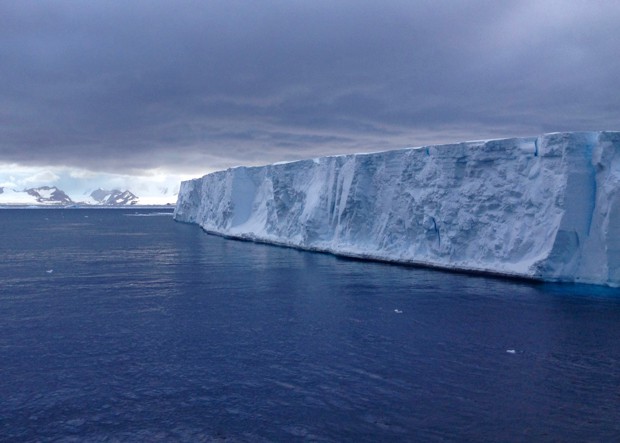 Tabular Icebergs seen from a small cruise ship in Antarctica.