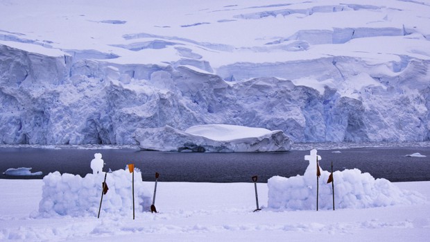 Men and women's bathrooms made from snow blocks used while on a camping excursion off a small ship cruise in Antarctica.