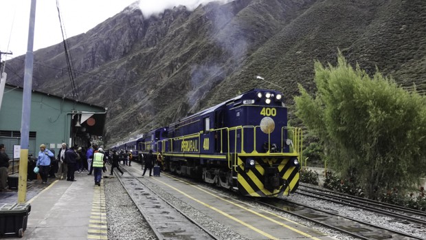 The train going into Aguas Calientes at the base of Machu Picchu.  