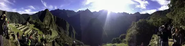View from Machu Picchu of the ruins. 