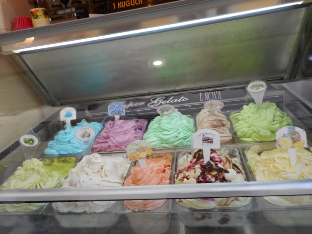 Colorful assortment of gelato in a shop in Croatia.