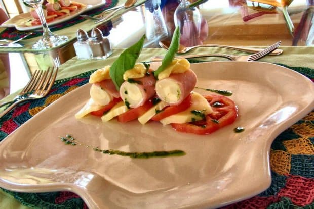 A beautifully plated caprese salad. 