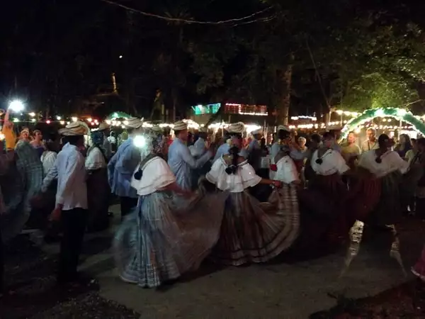 Local dancers performing in the courtyard in Bocas town.