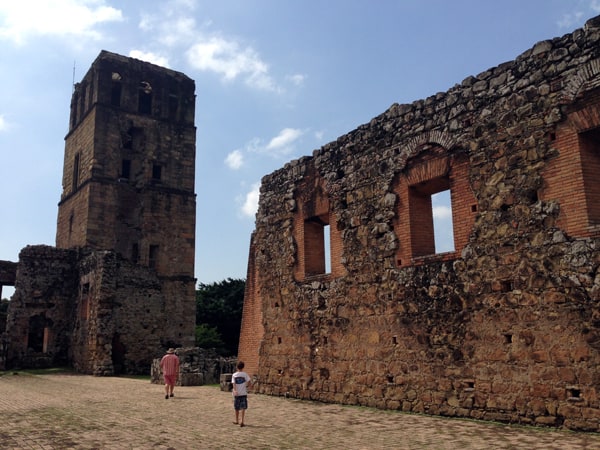 Stone ruins and cobblestone streets in Panama City.