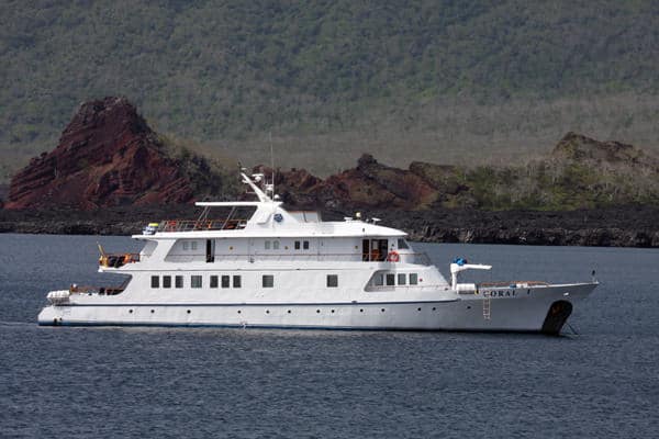 Coral I anchored off the coast of a Galapagos Island.