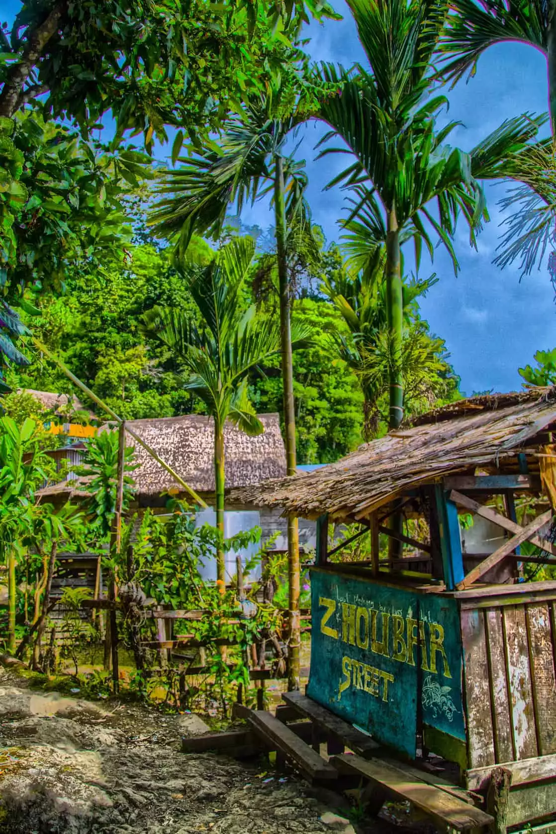 Small shack in a community on an island in the south pacific. 
