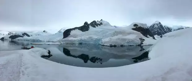 View on a hiking excursion from a small ship in Antarctica. 