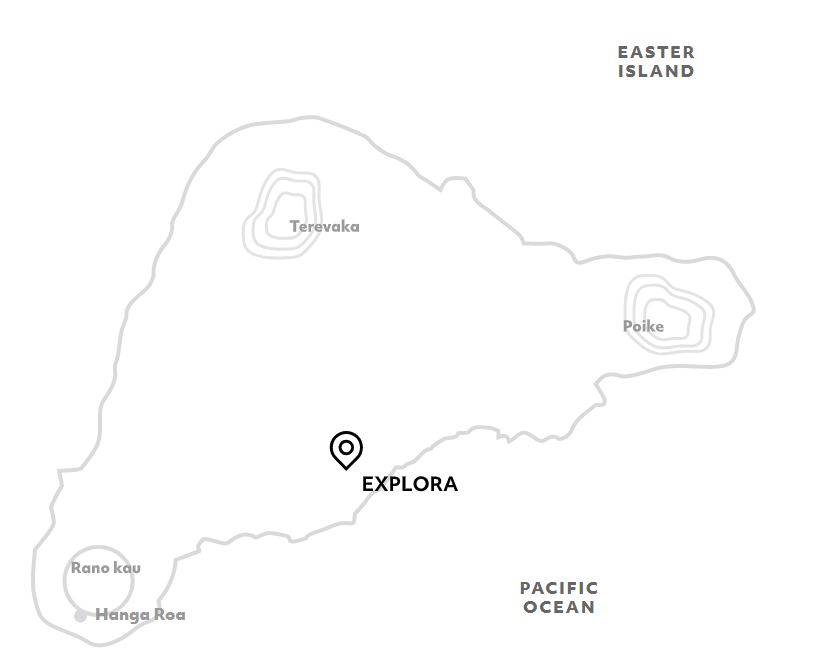 Map showing where Explora Rapa Nui Lodge sits on the southern coast of Easter Island.
