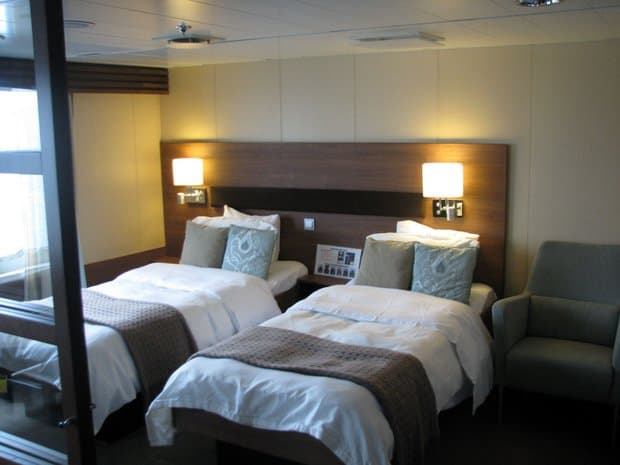 Suite cabin aboard the National Geographic Explorer small expedition ship. 