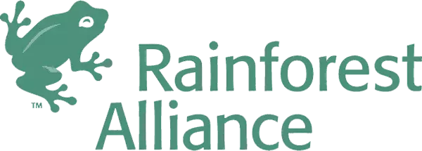 Rainforest Alliance green logo with frog.