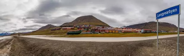 A stretch of road in Longyearbyen on an overcast day