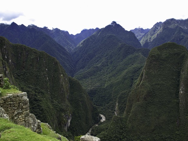 River going through the mountains at Machu Picchu. 